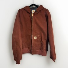 CARHARTT J155 Hooded Jacket Clay Red Duck Canvas Quilted Lining MED VTG Rare