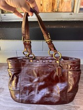 Coach Gallery Tote 11500 Brown Patent Leather Laced Brass Shoulder Bag