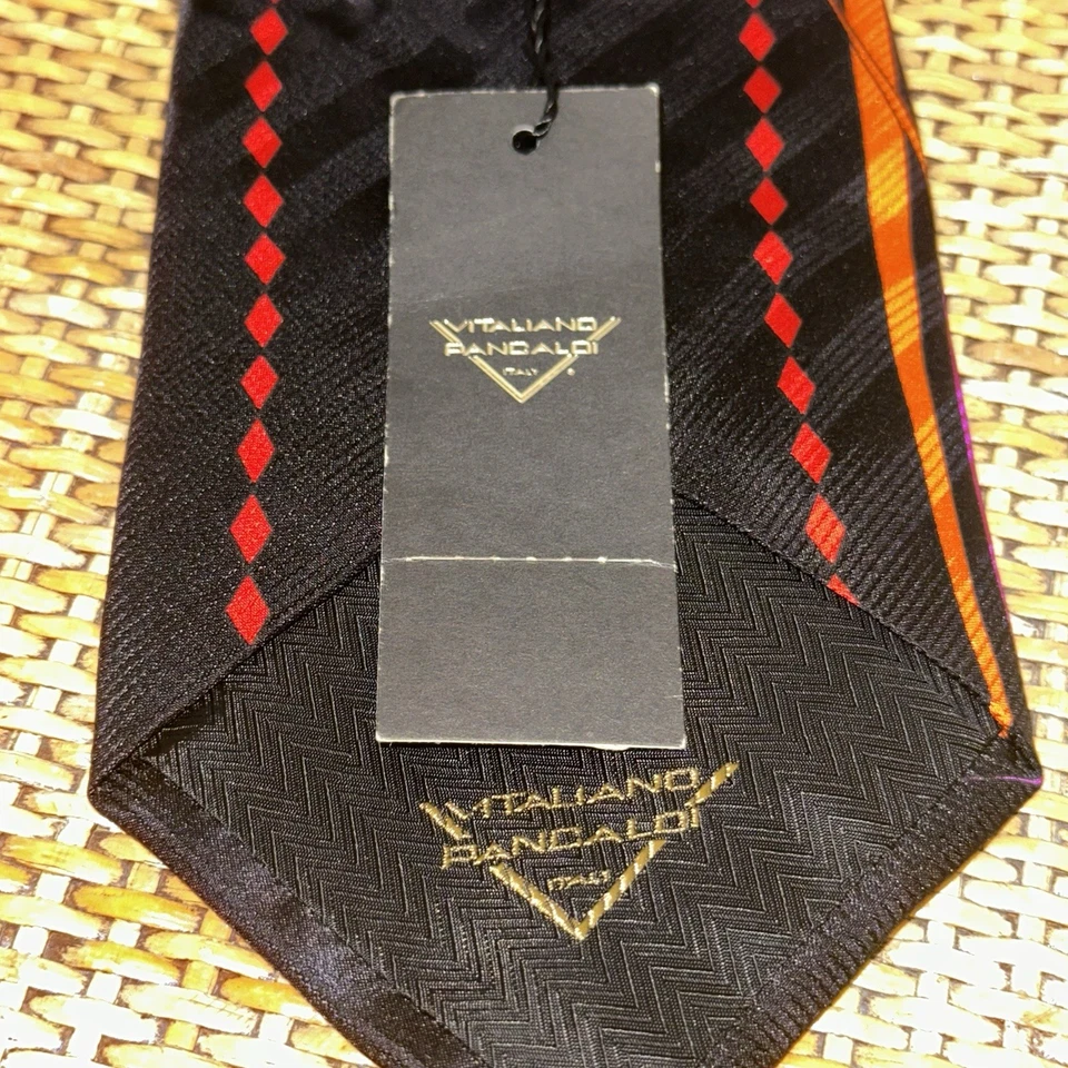 Corbata Vitaliano Pancaldi vibrante colorida cadena dorada roja orquídea 10 % seda Foto 4 de 4