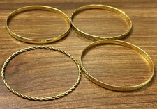 New 4 Pc Gold Tone BANGLE Bracelets Set Different Various PATTERNS Metallic GIFT