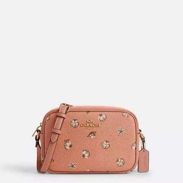 Borsa fotocamera Coach Jamie nuova con etichette con stampa guscio CBM17 corallo alba