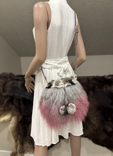 Handmade Real Mongolian Lamb Fur Drawstring Bucket Bag Includes 2 Strap Styles - Picture 8 of 15