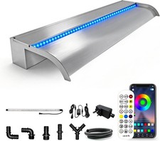Longrun 90cm Curved Pond Pool Waterfall Blade w/ Bluetooth RGB LED Light, Steel
