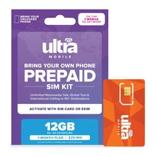 Ultra Mobile Prepaid SIM 1-Month Plan: Unltd Talk/Text, 12GB 5G/4G LTE - 3-in-1
