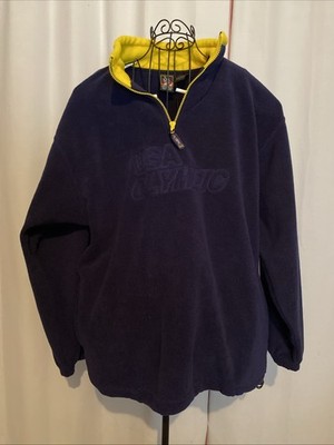 Vintage 90 s USA Olympic 1/4 Zip Fleece Navy Blue & Yellow Size XL