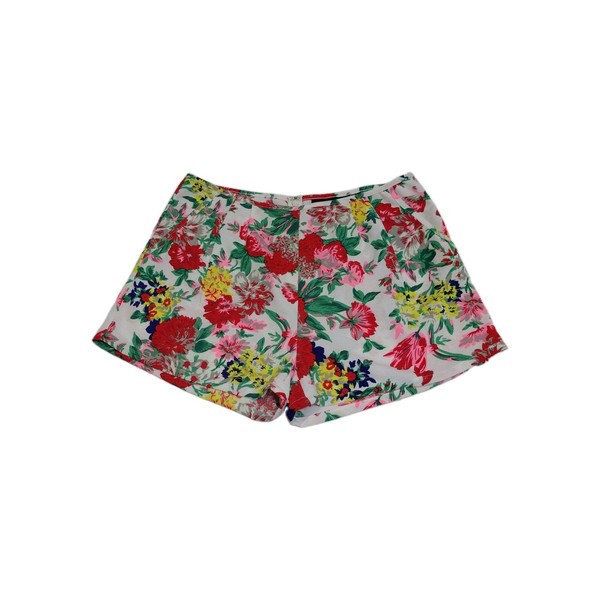 MINK PINK floral High Waisted Shorts Size M White Red Green Pleated front