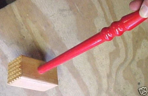 BS4 Vintage Wooden Wood Meat Tenderizer Pounder Red Handle