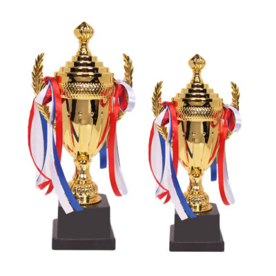 Trophy Award First Place Gold Trophy Cup With Colorful Ribbon All Sports Awards