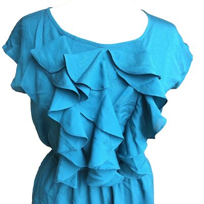 Francescas Collection Womens Sz Small Green Dress Teal Ruffle Sheer Gold  Buttons | eBay