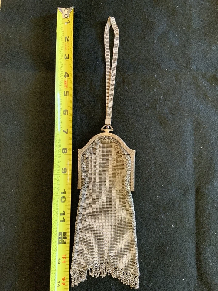 Bolso de malla antiguo firmado Whiting & Davis Art Deco con solapa Foto 3 de 4