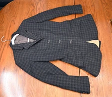 Brittany coat jacket hacking cubbing plaid tweed foxhunt ~USA 4 blue green plaid