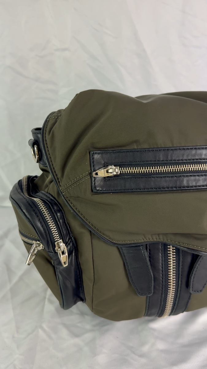 ALEXANDER WANG Military Green Nylon Black Leather Mini Marti