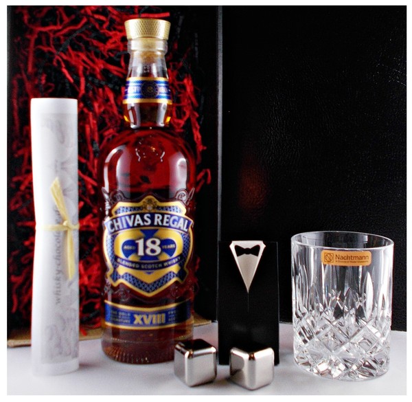 Chivas Regal 18 Jahre Scotch Blend Whisky + Whiskey Glas + 2 KüHlsteine Geschenk-image