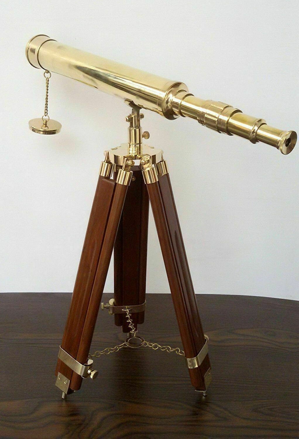 NAUTICAL BRASS TABLE TOP TELESCOPE WITH WOOD TRIPOD 18 INCH BRASS