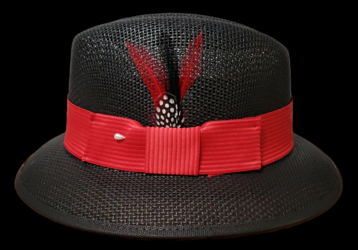 Mens Classic Black Red lowrider center crease hat fedora Red