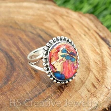 Kingman Pink Dahlia Turquoise 925 Sterling Silver Handmade Ring for Women
