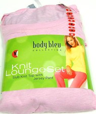 LOUNGERS Ladies PINK Long Sleeve Top BLACK Bottoms BODY BLEU Jersey Pyjama Set M
