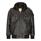 Mens Real Leather Jacket Black Brown Hooded Hood Zip Retro Bomber Casual