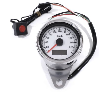 Mini-Tacho 60mm elektronisch Chrom Weiß LCD für Harley-Davidson 1995 - 2017