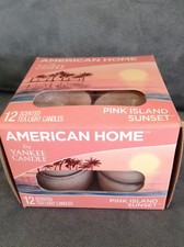 YANKEE CANDLE AMERICAN HOME TEALIGHTS PINK ISLAND SUNSET - BOX OF 12 - NEW
