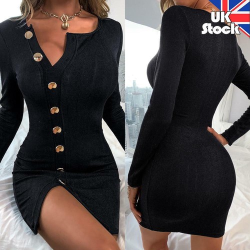 Women Sexy Button Jumper Dress Knitted 