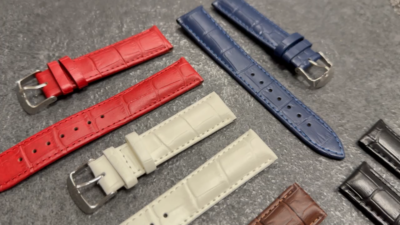 For BURBERRY Watch Red Genuine Leather Strap Band Buckle  display picture 1