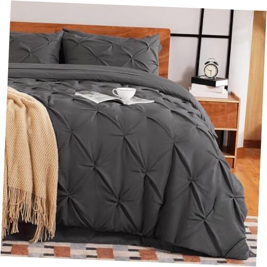 Comforter Set-7 Pieces Bedding Sets, Bed in a Bag with Queen Dark Gray