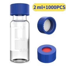 1000x 2mL Autosampler Vials HPLC Vials 9-425 Clear Glass Vial w/ Blue Screw Caps