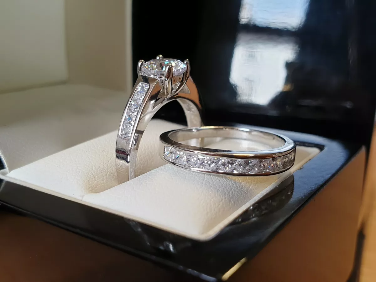 White gold finish solitaire created diamond ring set free postage
