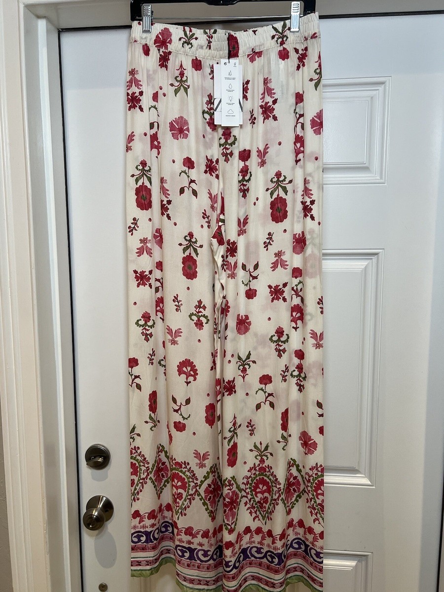 zara women Pants Multicolor Floral Palazzo Summer Boho Beach TropicalHippie  Sz L