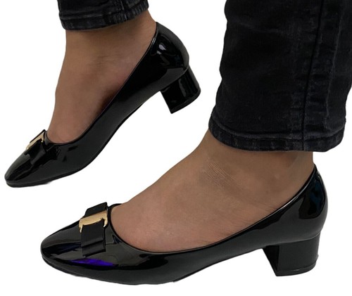 Zapatos de corte para mujer damas informales con hebilla de trabajo arco tacón medio oficina cómoda | eBay