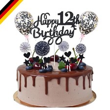 Schwarze Geburtstagsdeko 12. Geburtstag Torten Dekorations-Set für Jungen