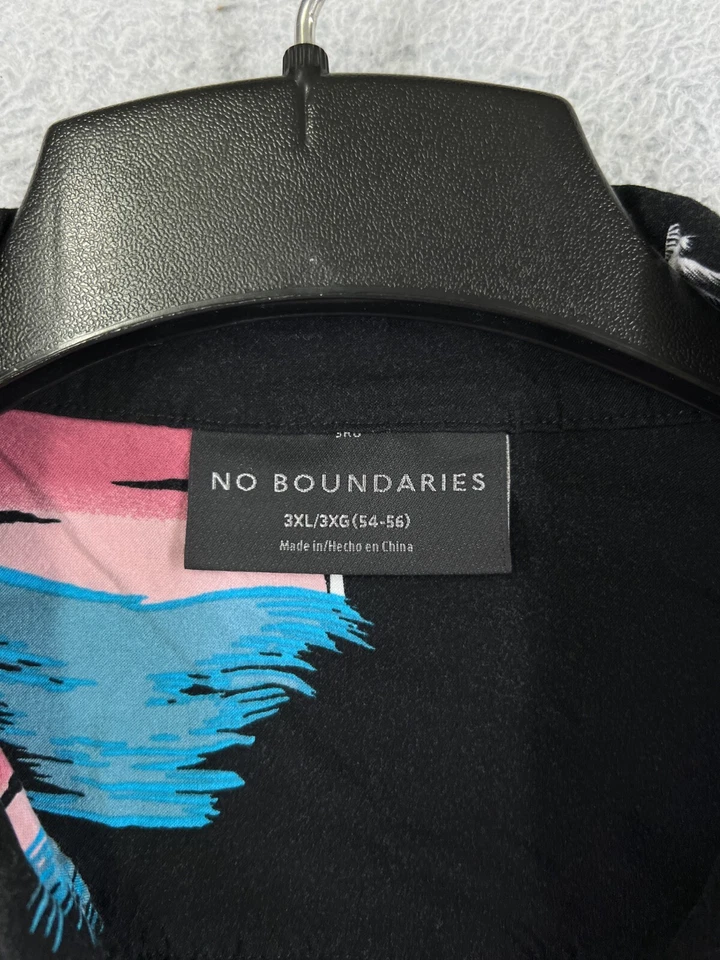 No Boundaries Shirt Mens 3XL XXXL Black Blue Pink Beach Sunset Print 100% Rayon - Image 3 of 4