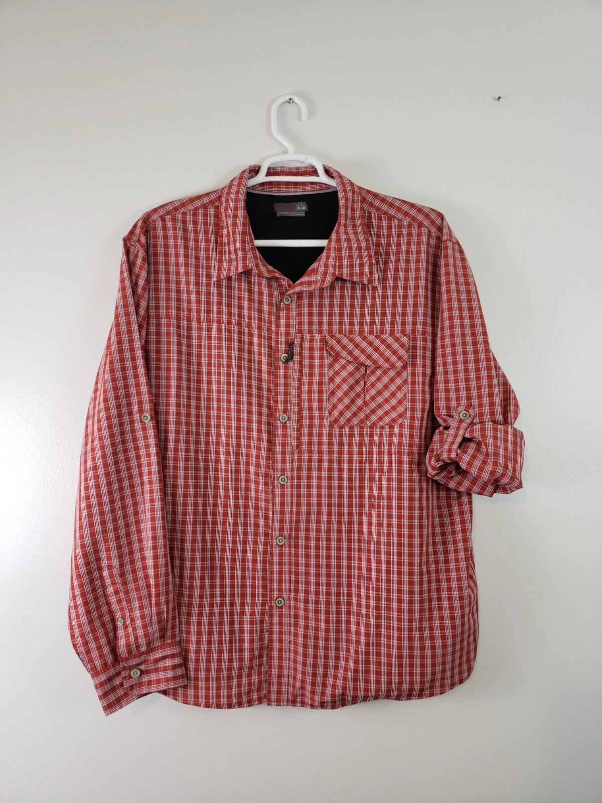 Wrangler Outdoor Mens Shirt Size XXL Vented Fishing Roll Tap Sleeves Red