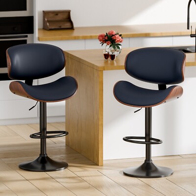 Bar Stools Set of Bentwood Counter Chair Adjustable Swivel Faux