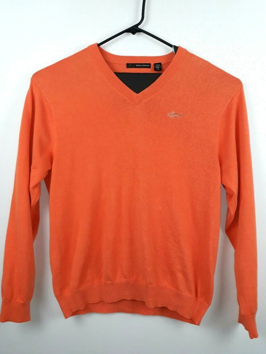 Greg Norman Men's V-Neck Sweater Size L/G Color Orange 100% Cotton Long  Sleeve