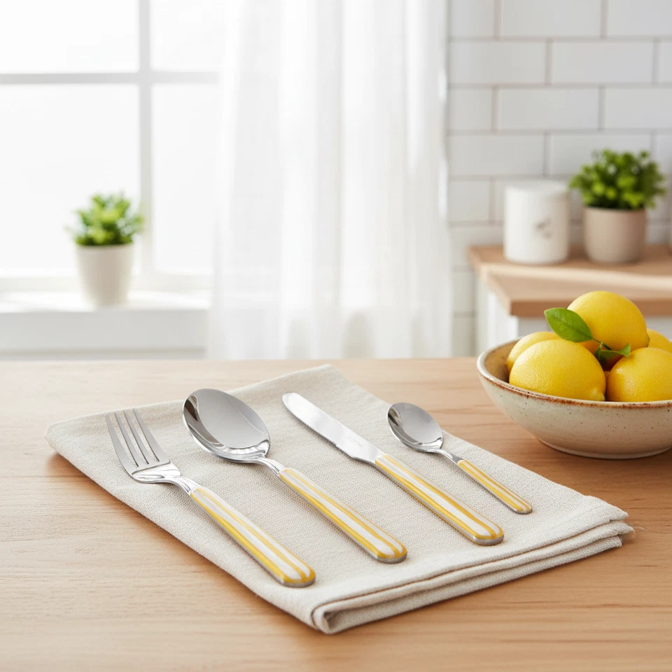 EME Bonita - 24 cubiertos modernos acero inoxidable 18/10, mango a rayas - Imagen 3 de 4