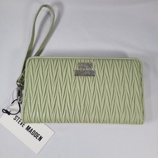New Steve Madden BZIP Green Ruched Quilted Design Wristlet Wallet Clutch