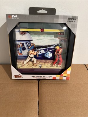 Pixel Frames Capcom Street Fighter Boat Scene Ryu vs Ken 9x9 inch Shadow Box Art