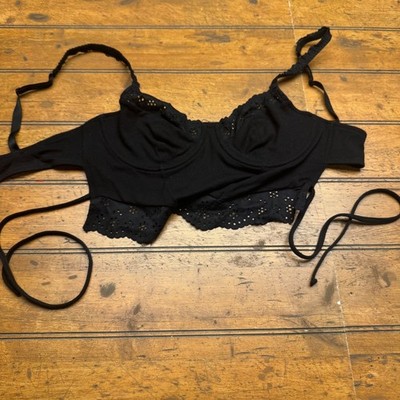 Colsie Black Ribbed Lace Trim Longline Bralette Crop Top Bra M