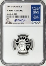 1998 W $25 AMERICAN 1/4 OZ PLATINUM EAGLE PROOF NGC PR70 UCAM - LOW POP OF 97 3199.80 per troy oz