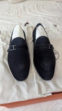 Herm s Men's Black Suede Monk Strap Slip-On Dress Shoes Buckle EU 41 US 8
