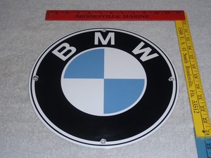 VINTAGE "BMW GERMAN CAR" 11 3/4" PORCELAIN METAL SPORTS TRUCK GASOLINE OIL SIGN!