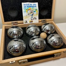 OBUT Vintage Petanque 6 Ball Bocce Set Chrome Plated Made in France Wood G2U