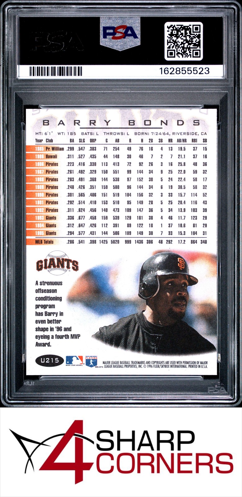 1996 FLEER UPDATE #U215 BARRY BONDS GIANTS PSA 10 view 2