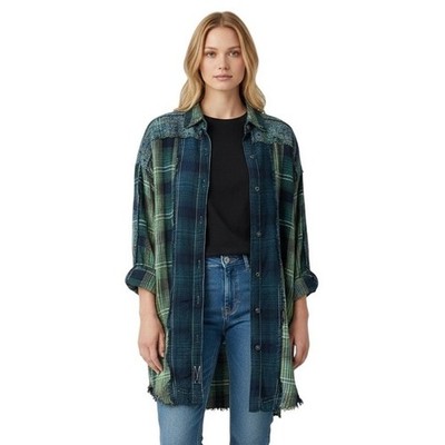 WE THE FREE People Plaid Snap Jacket Shirt S Lace Boho Grunge Hippie Indie Y2K
