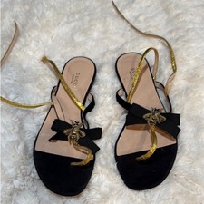 Gucci Black and Gold moody bow Women's thong Sandals Elegant Size 38