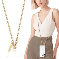 MOUTAKEY Metal Cell Phone chain Crossbody Phone lanyard with 2 Tether Tabs De...