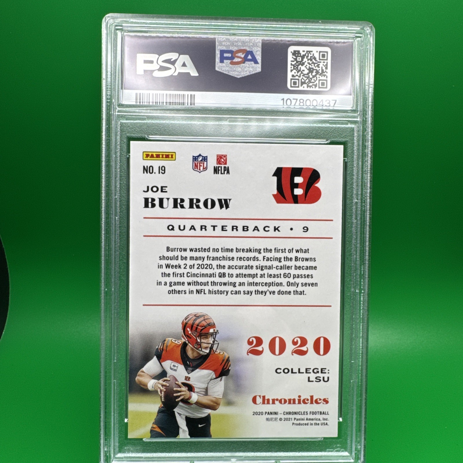 2020 Panini Chronicles - Joe Burrow #19 (RC) - PSA 10 view 2