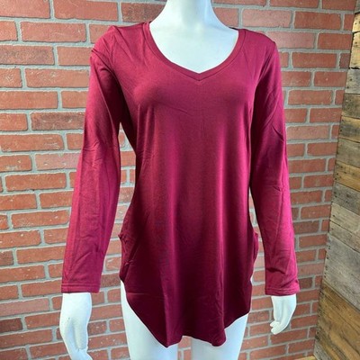 Blooming Jelly Long Sleeve Plain Tunic Tops Shirt (Size: S) Burghundy